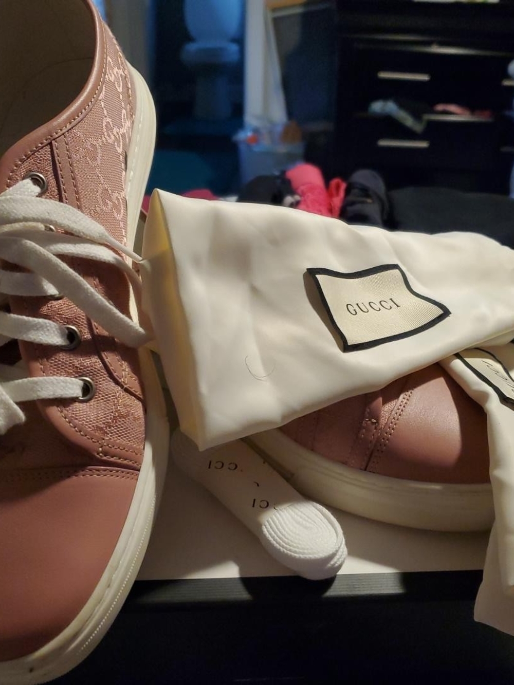 Gucci Pink GG Monogram Canvas Sneakers Size 37 Box Dust Bags